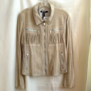 DKNY Beige Fringe Leather Jacket brand new with tags